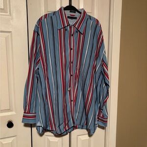 Tommy Hilfiger Men's Striped Shirt - Blue and Red XXL